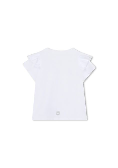 T-Shirt Bianca Con Logo e Rouches GIVENCHY KIDS | H3066410P